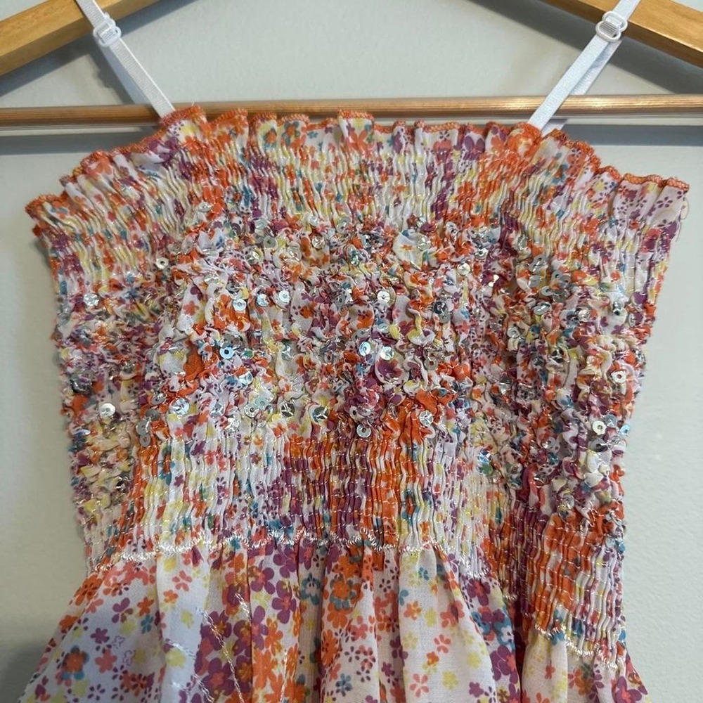 Vintage Y2K Beautees Smocked Floral Sequin Tank Top - Picture 3 of 4